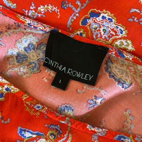 Cynthia Rowley Floral Breezy Blouse with Adjustable Tie Sleeve Design Size Large - Picture 6 of 7